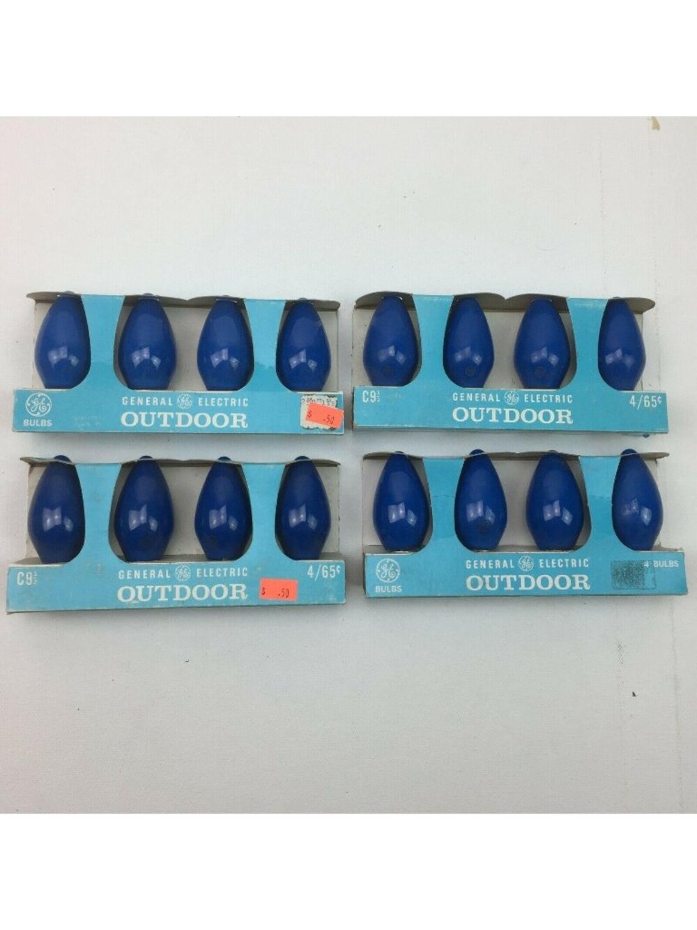 General Electric GE C9-1/2 Outdoor Christmas Lamps Light Blue Bulbs Lot of 4